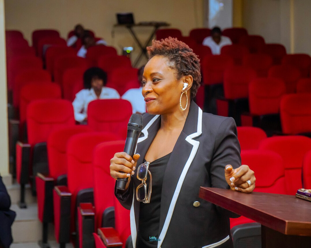confident speaker on stage